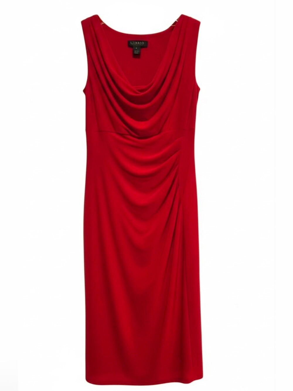 Lauren Ralph Lauren Red Cowl Neck Side Ruched Jersey Sheath Dress